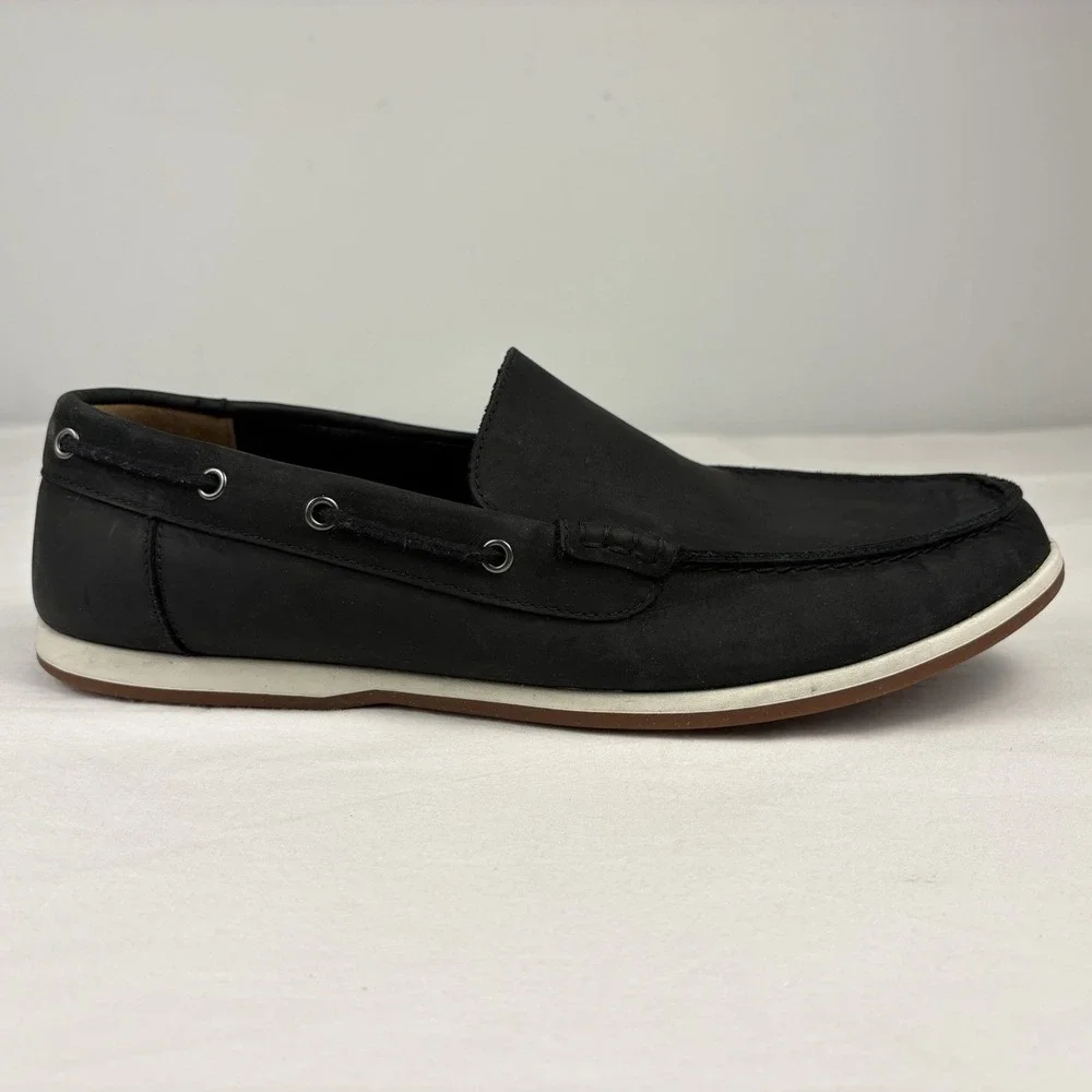 Clarks Nubuck Leather Driving Loafers Boat Shoes 11.5M Matte Black EUC